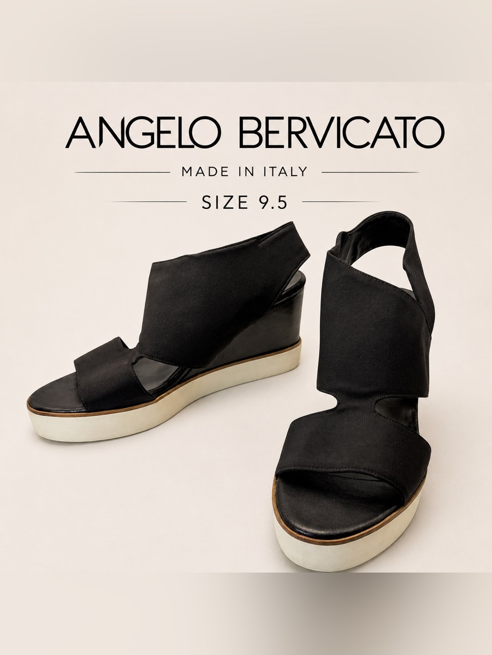 Angelo Bervicato Made in Italy Black Platform Wedge Sandals Women’s Size 9.5